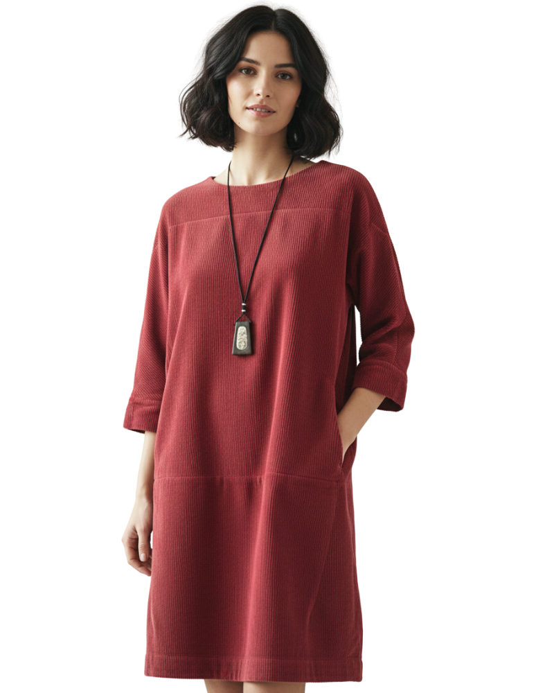 Túnica Ámbar para Mujer en Terciopelo Acanalado – Corte Informal y Estilo Antiguo Otoño/Invierno