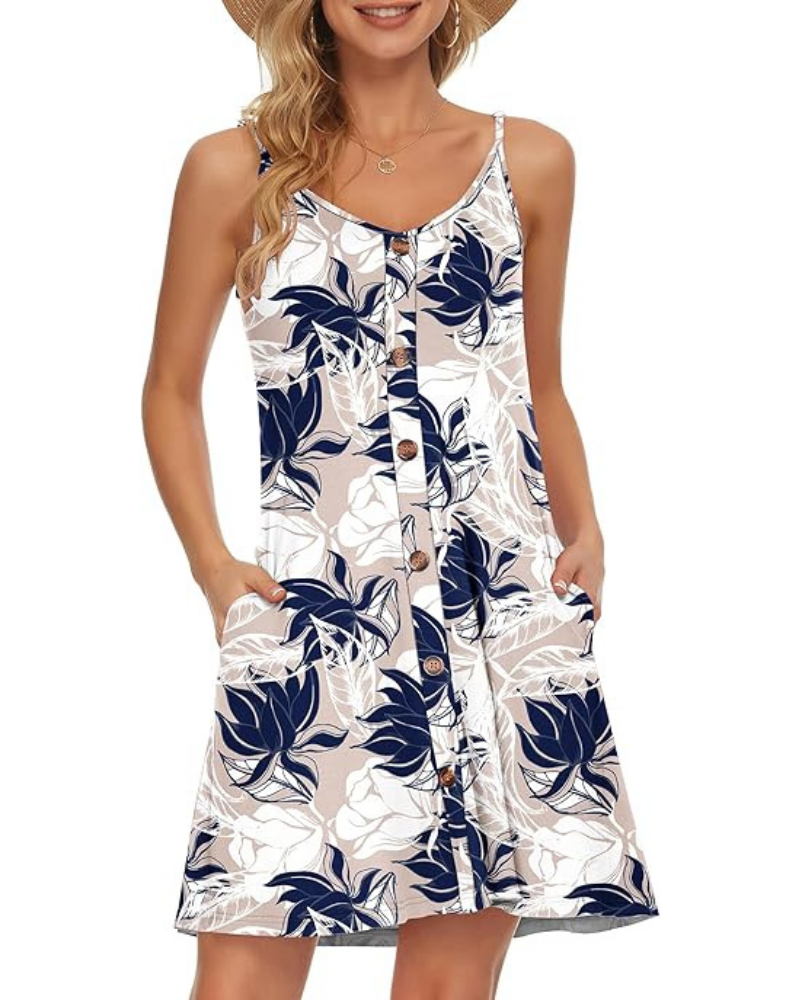 Gabbie Summer Dress for Women – Thin Straps, V-Neck & Pockets, Flowing Beach Cut