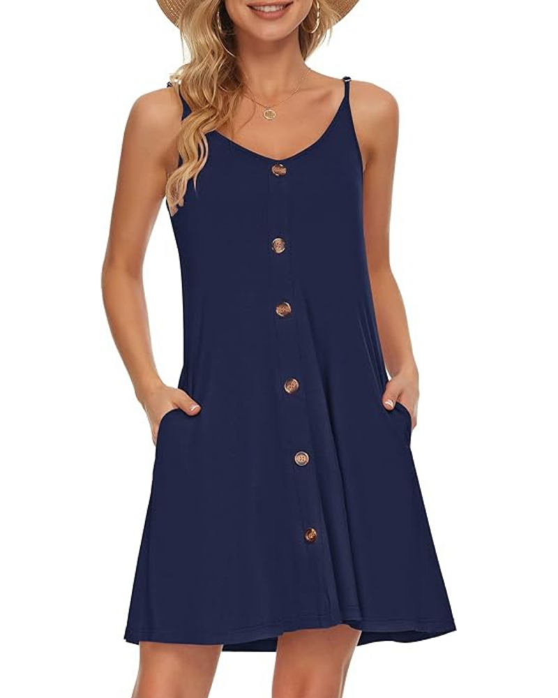 Gabbie Summer Dress for Women – Thin Straps, V-Neck & Pockets, Flowing Beach Cut