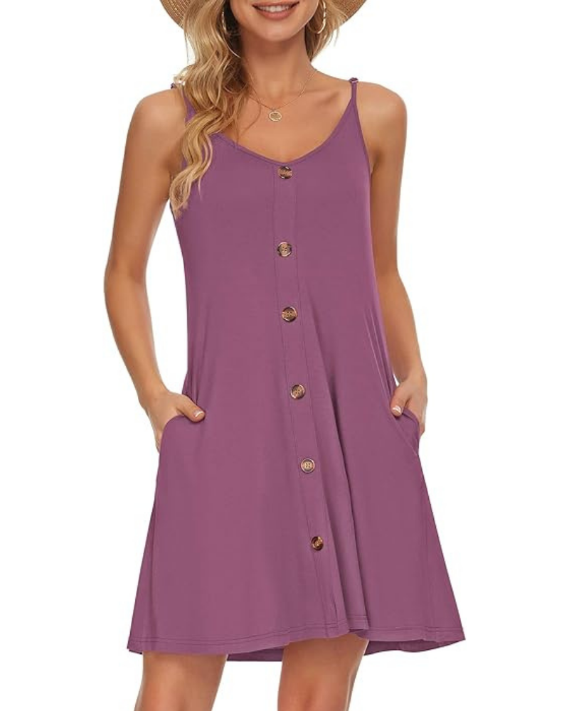 Gabbie Summer Dress for Women – Thin Straps, V-Neck & Pockets, Flowing Beach Cut