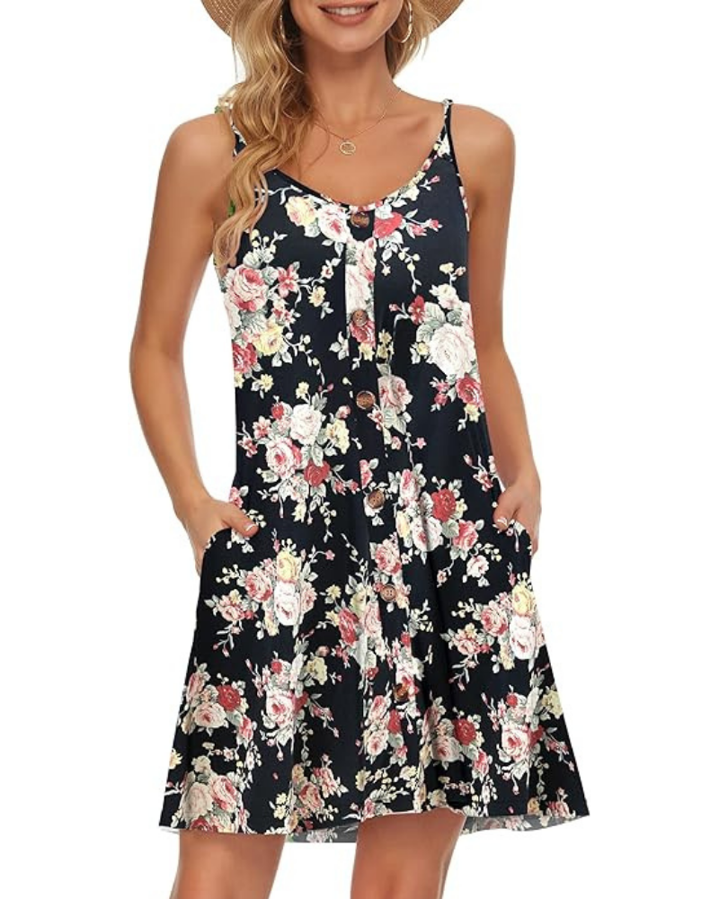 Gabbie Summer Dress for Women – Thin Straps, V-Neck & Pockets, Flowing Beach Cut