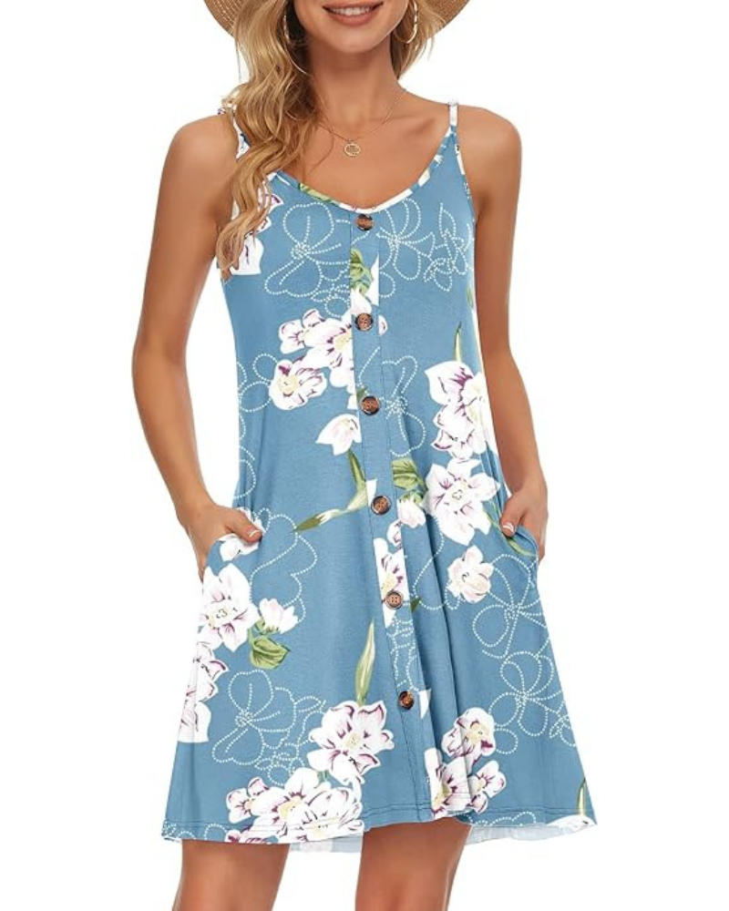 Gabbie Summer Dress for Women – Thin Straps, V-Neck & Pockets, Flowing Beach Cut