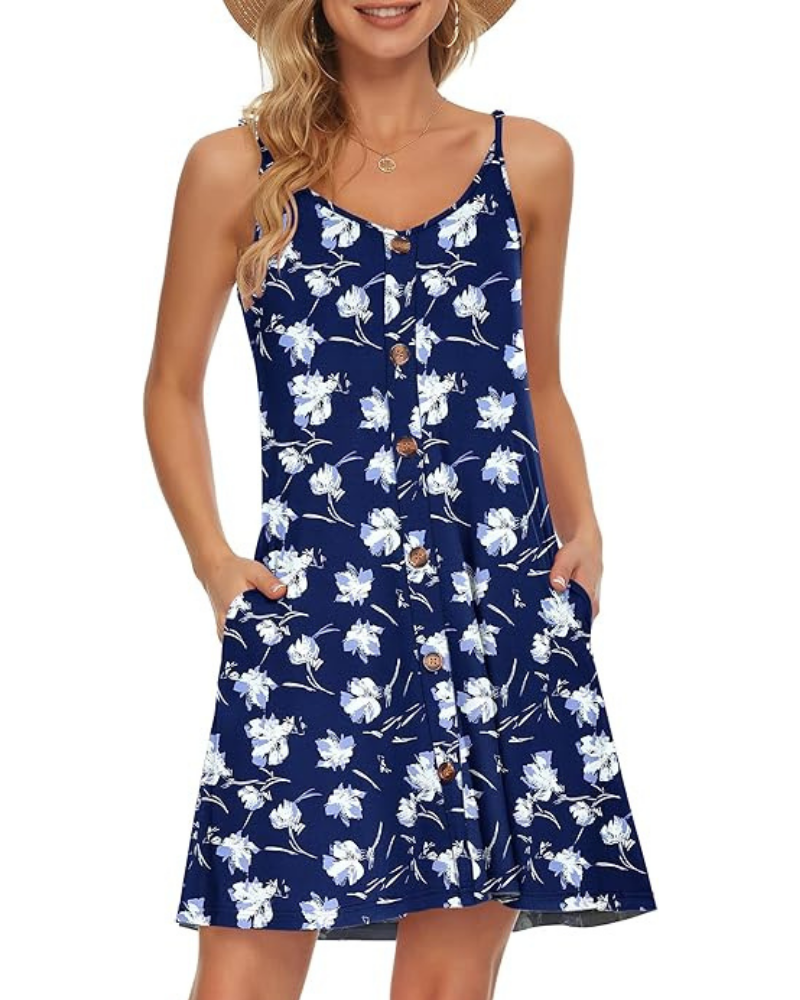 Gabbie Summer Dress for Women – Thin Straps, V-Neck & Pockets, Flowing Beach Cut