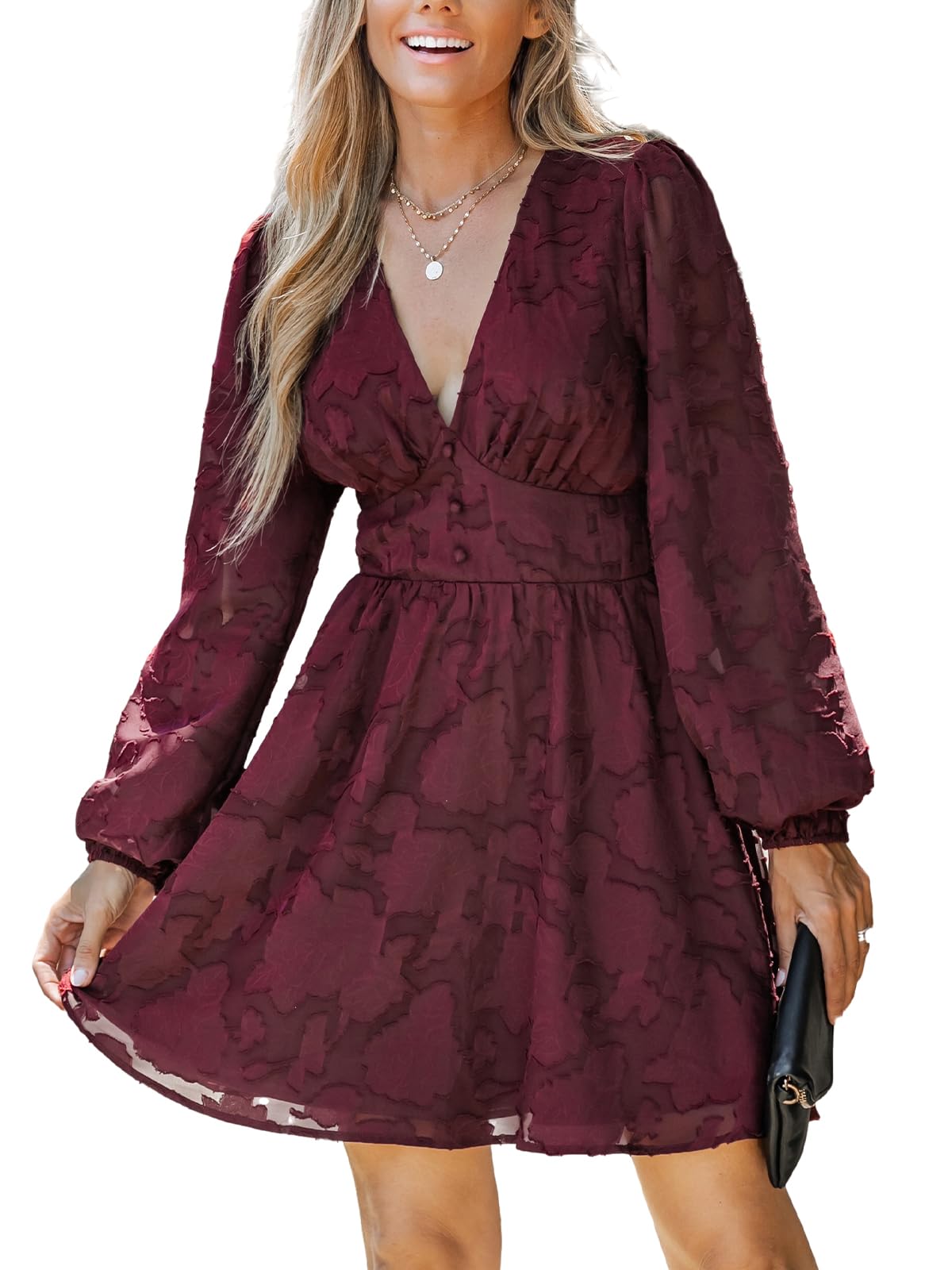 Virelle Robe Cupshe Femme – Dentelle Florale Col V, Manches Longues & Coupe A-Line Élégante