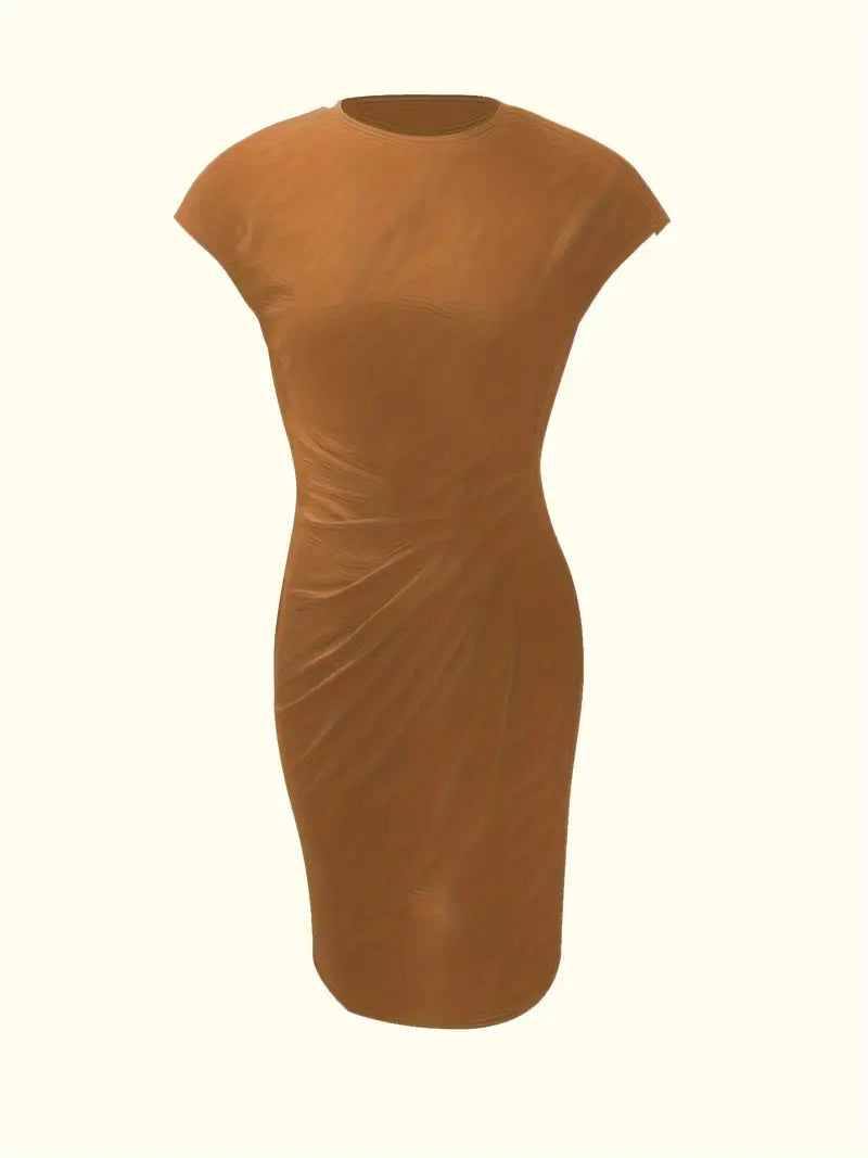 Mylène Midi Dress Woman – Elegant Flattering Cut & Round Neck, Available in Several Colors