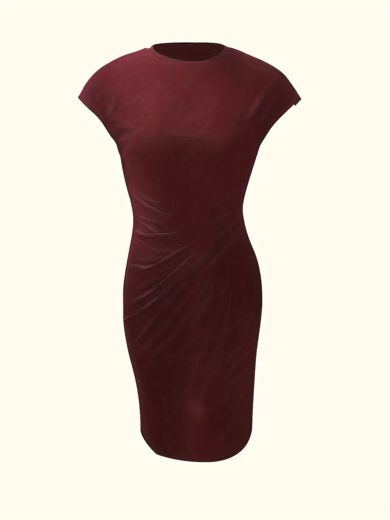 Mylène Midi Dress Woman – Elegant Flattering Cut & Round Neck, Available in Several Colors