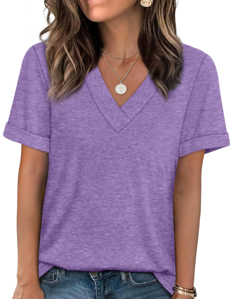 Elowin T-shirt til kvinder – Casual chic V-hals top, behagelig pasform & åndbart sommerstof