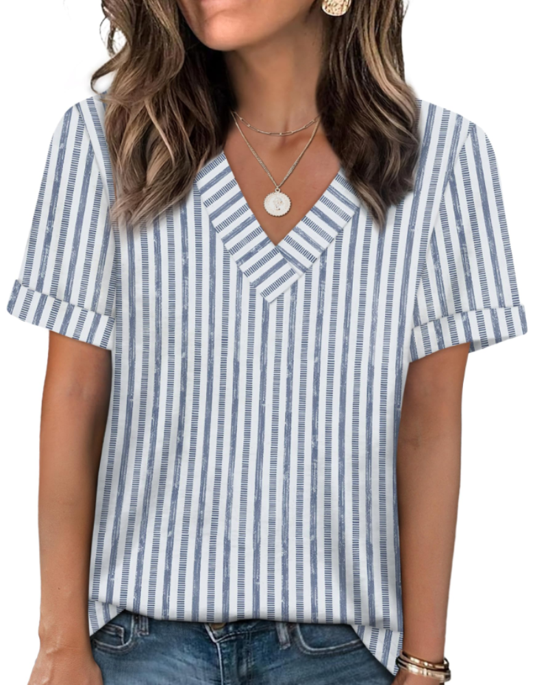 Elowin T-shirt til kvinder – Casual chic V-hals top, behagelig pasform & åndbart sommerstof