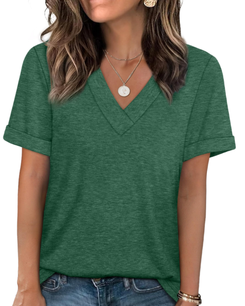 Elowin T-shirt til kvinder – Casual chic V-hals top, behagelig pasform & åndbart sommerstof