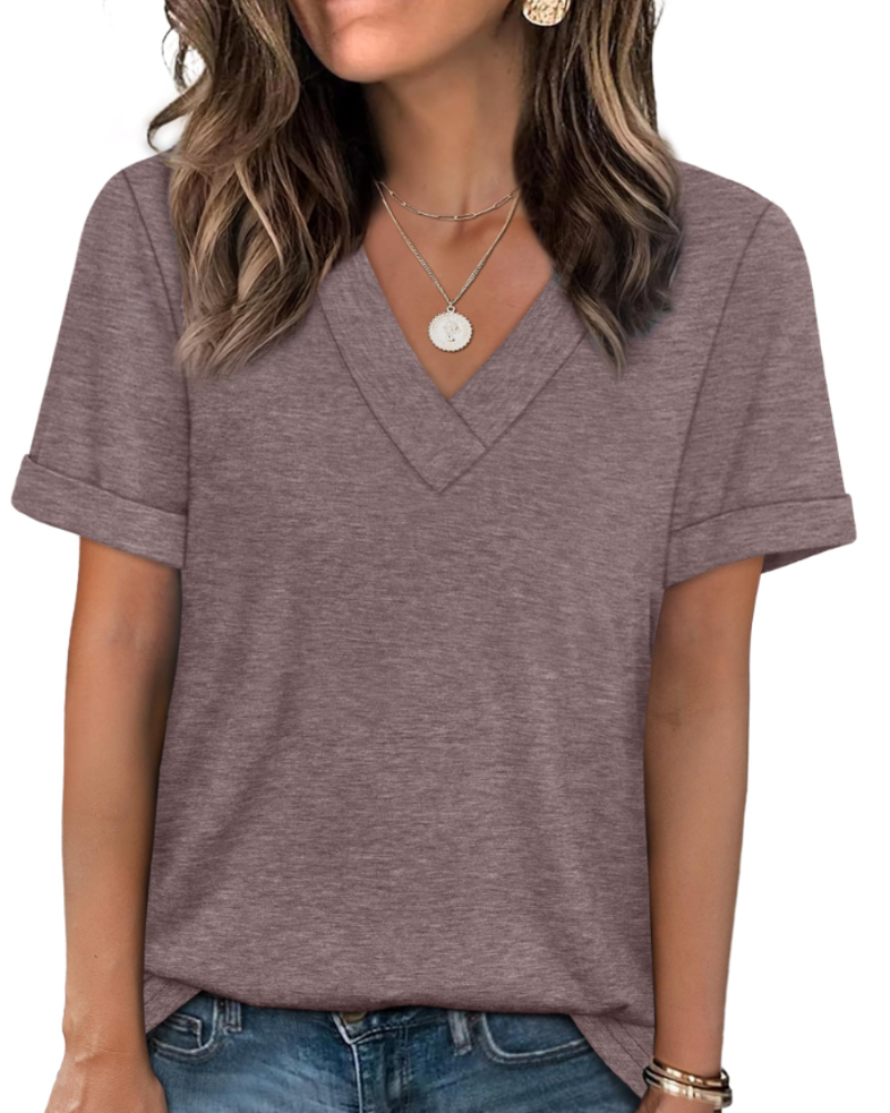 Elowin T-shirt til kvinder – Casual chic V-hals top, behagelig pasform & åndbart sommerstof