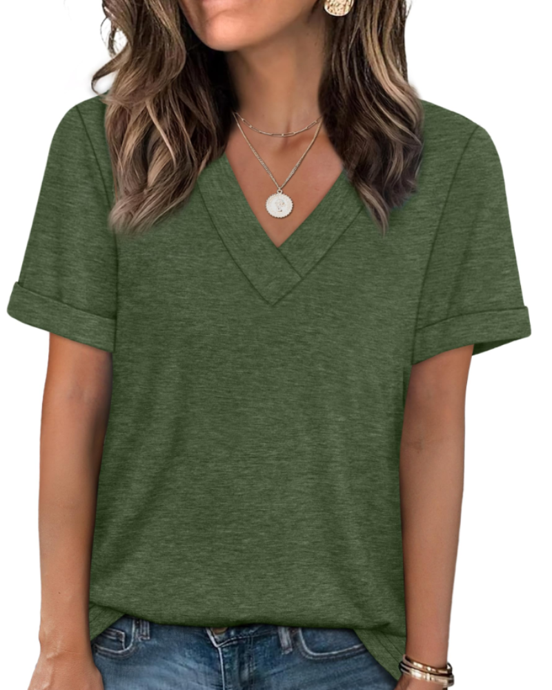 Elowin T-shirt til kvinder – Casual chic V-hals top, behagelig pasform & åndbart sommerstof