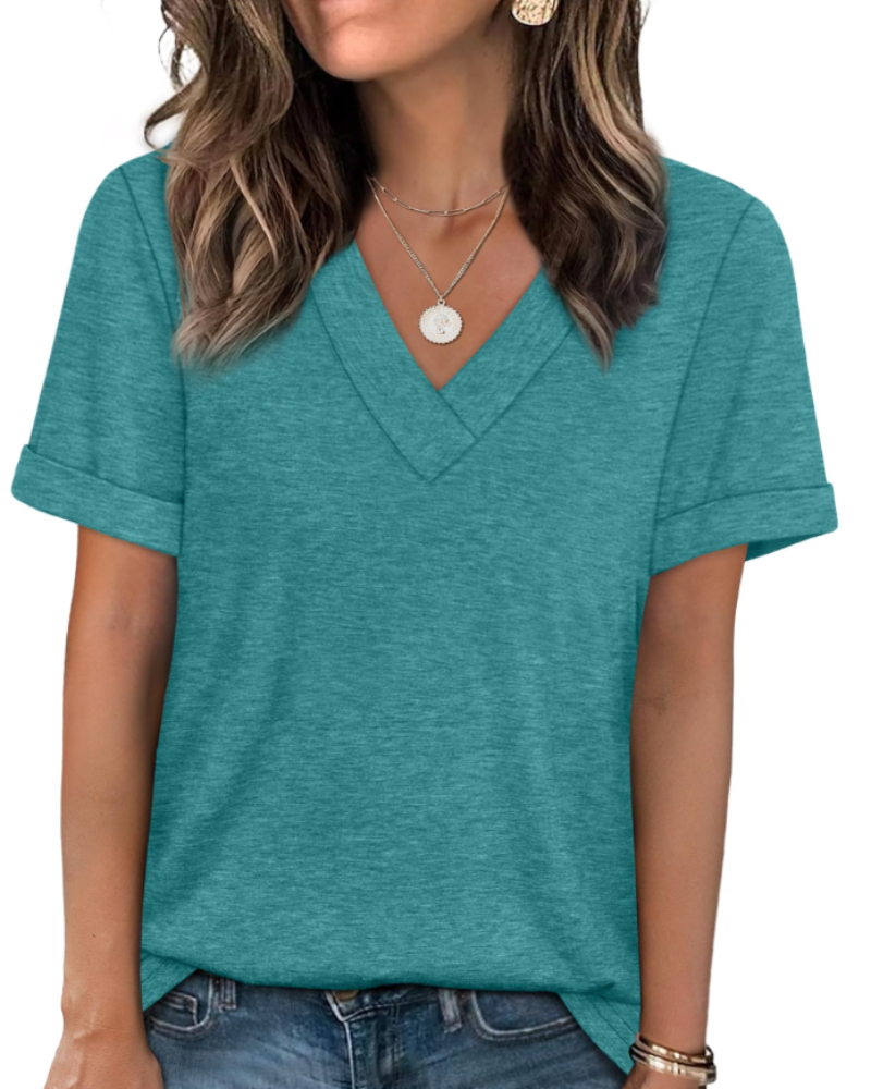 Elowin T-shirt til kvinder – Casual chic V-hals top, behagelig pasform & åndbart sommerstof