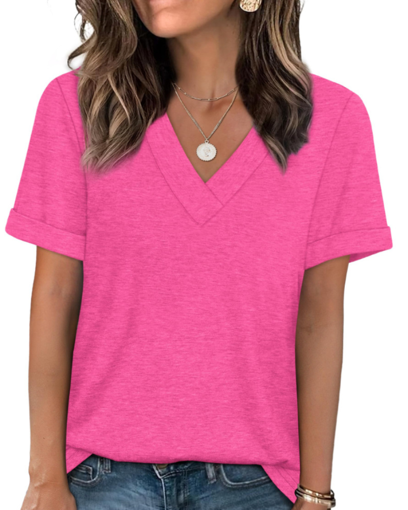 Elowin T-shirt til kvinder – Casual chic V-hals top, behagelig pasform & åndbart sommerstof