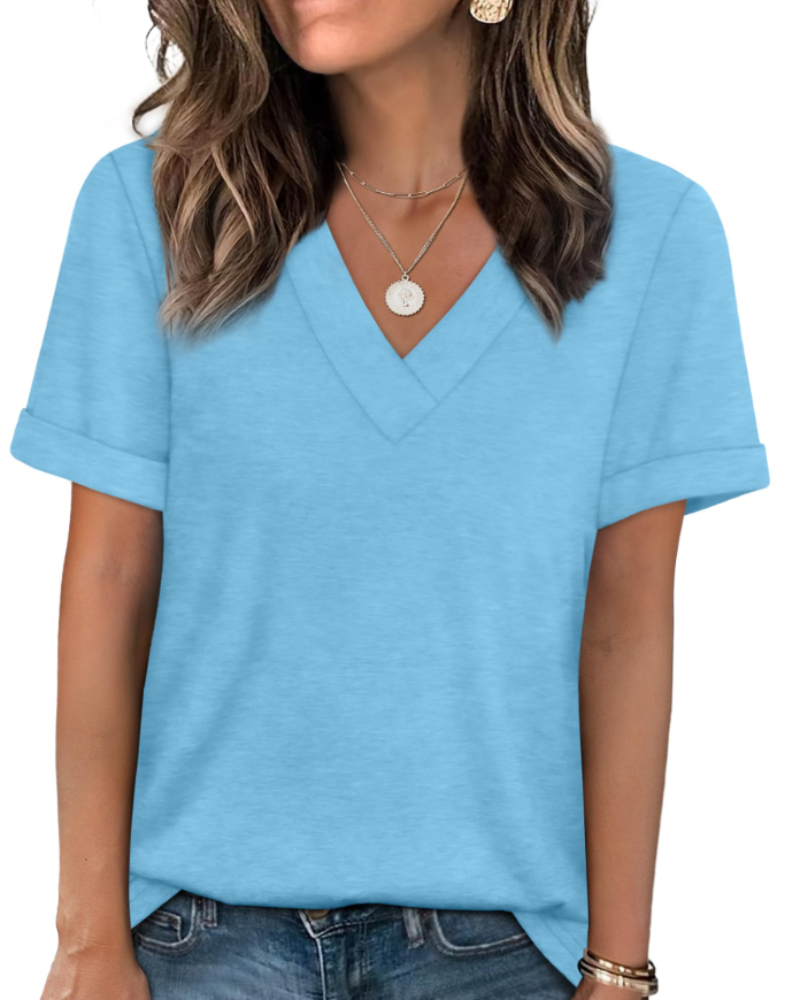 Elowin T-shirt til kvinder – Casual chic V-hals top, behagelig pasform & åndbart sommerstof
