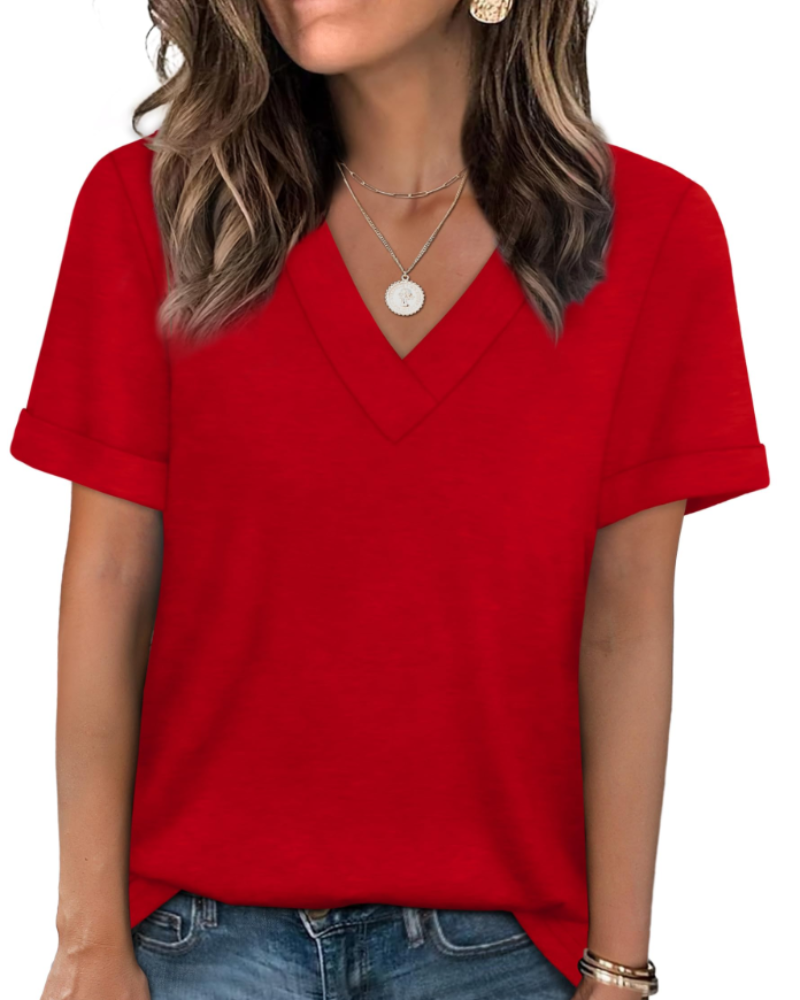 Elowin T-shirt til kvinder – Casual chic V-hals top, behagelig pasform & åndbart sommerstof
