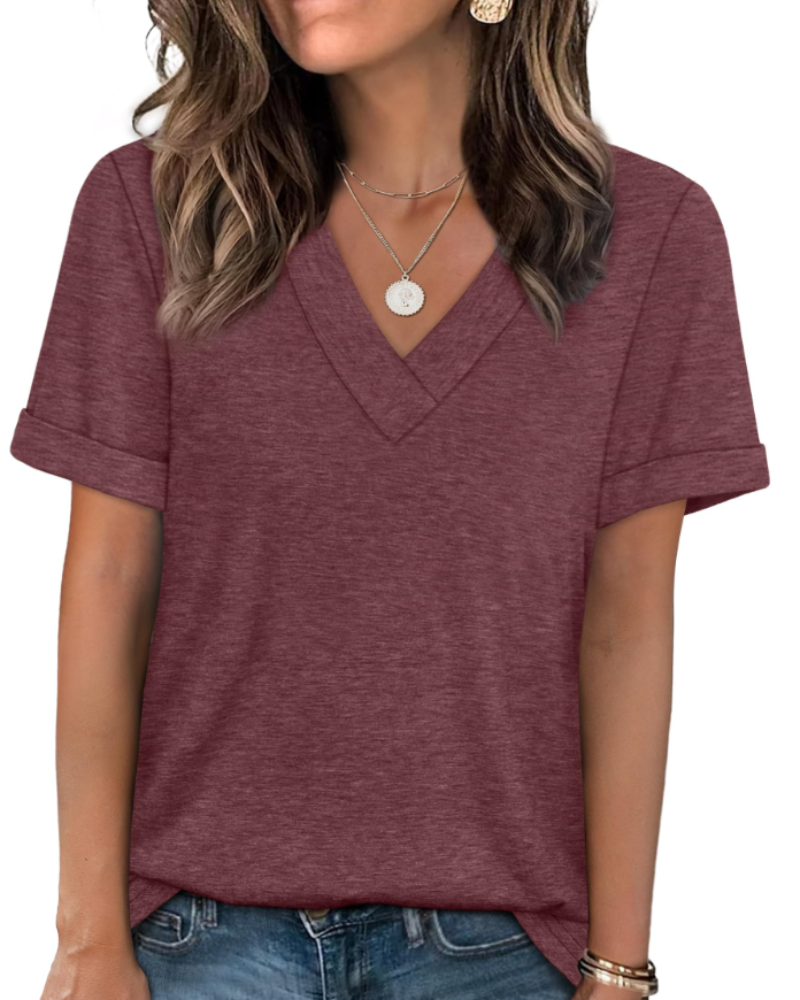 Elowin T-shirt til kvinder – Casual chic V-hals top, behagelig pasform & åndbart sommerstof