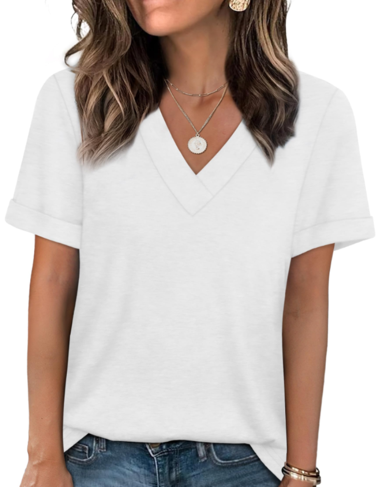 Elowin T-shirt til kvinder – Casual chic V-hals top, behagelig pasform & åndbart sommerstof