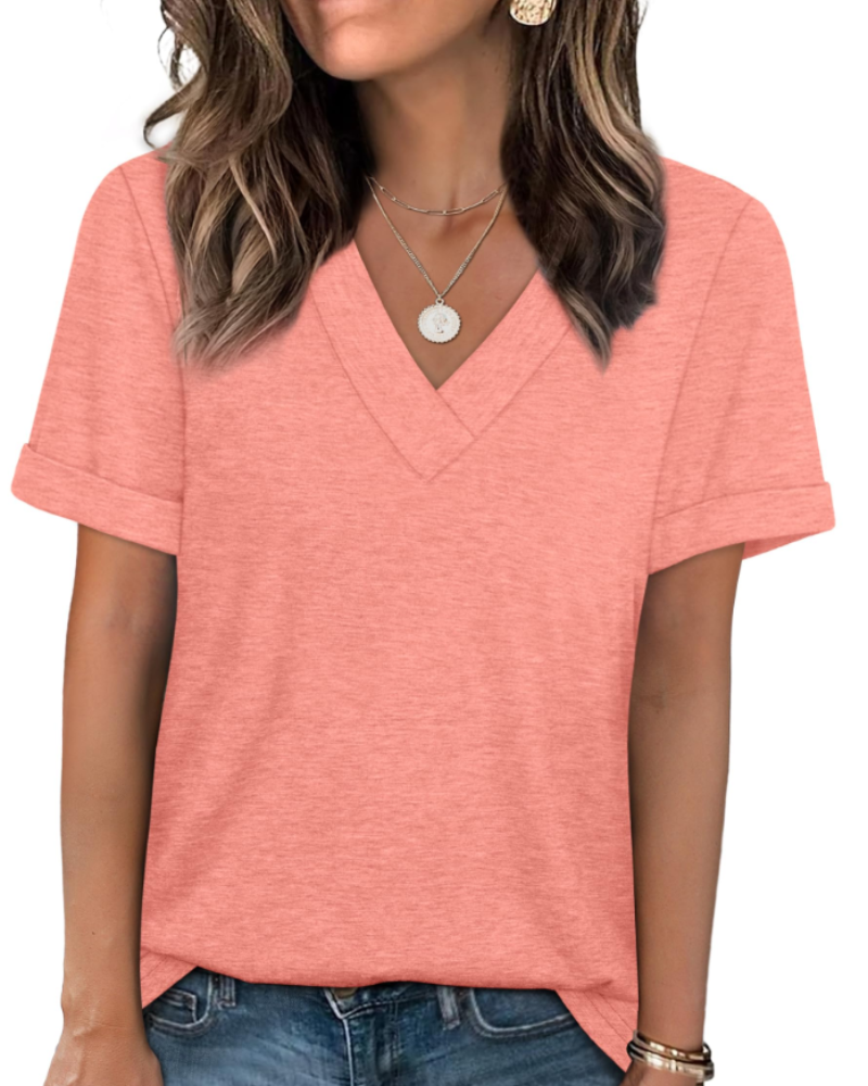 Elowin T-shirt til kvinder – Casual chic V-hals top, behagelig pasform & åndbart sommerstof