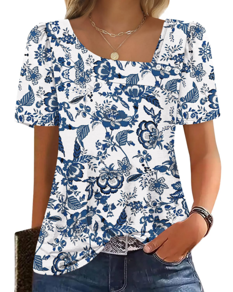 Emina Top Femme – Skjortekrave med knapper, korte pufærmer & elegant casual stil