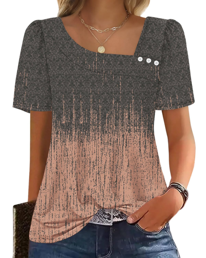 Emina Top Femme – Skjortekrave med knapper, korte pufærmer & elegant casual stil
