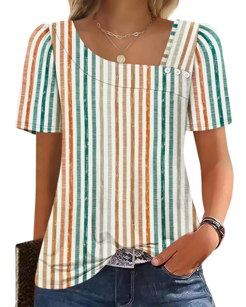 Emina Top Femme – Skjortekrave med knapper, korte pufærmer & elegant casual stil