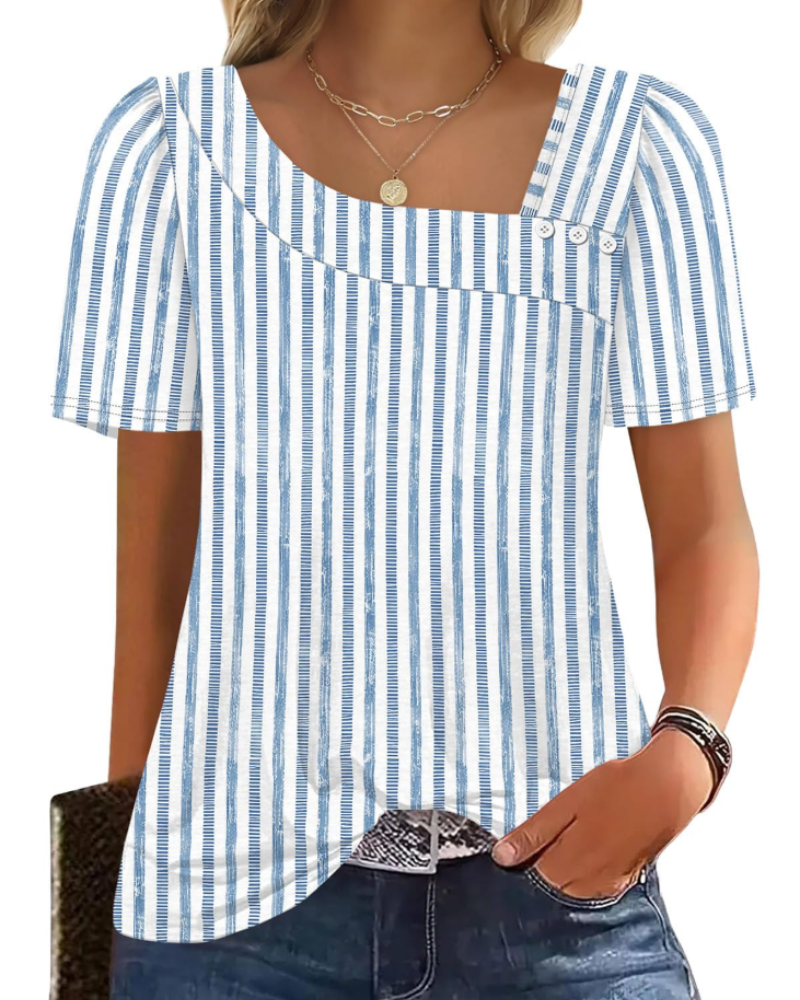 Emina Top Femme – Skjortekrave med knapper, korte pufærmer & elegant casual stil