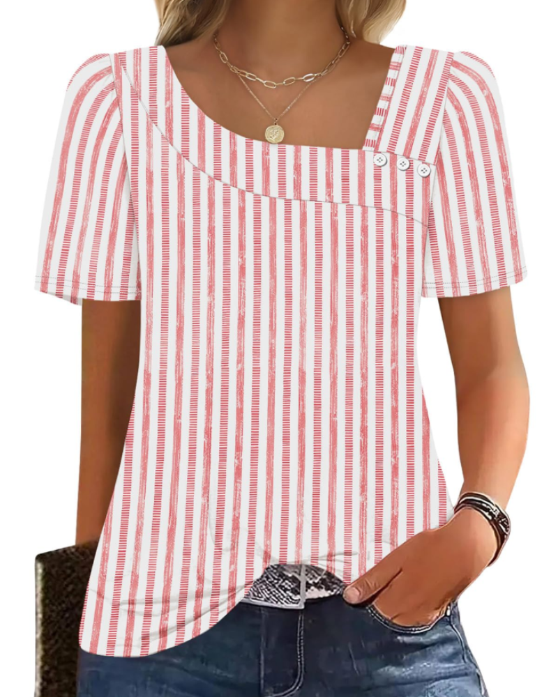 Emina Top Femme – Skjortekrave med knapper, korte pufærmer & elegant casual stil