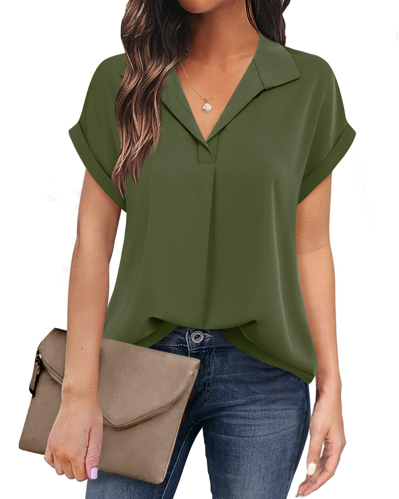Eluna Damebluse – Flytende bluse i muslin med elegant V-hals, Business Casual