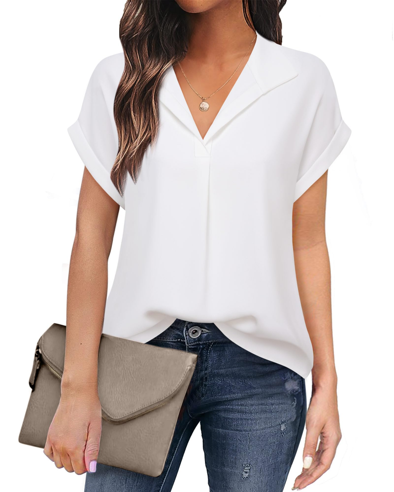 Eluna Damebluse – Flytende bluse i muslin med elegant V-hals, Business Casual
