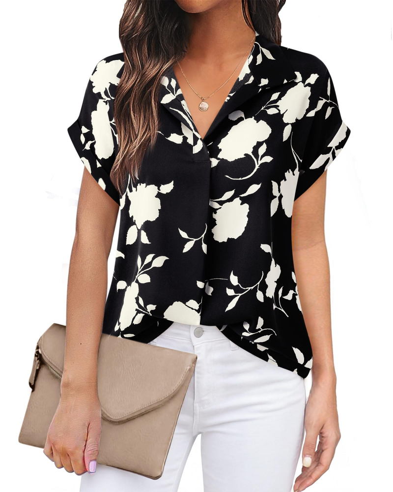 Eluna Damebluse – Flytende bluse i muslin med elegant V-hals, Business Casual