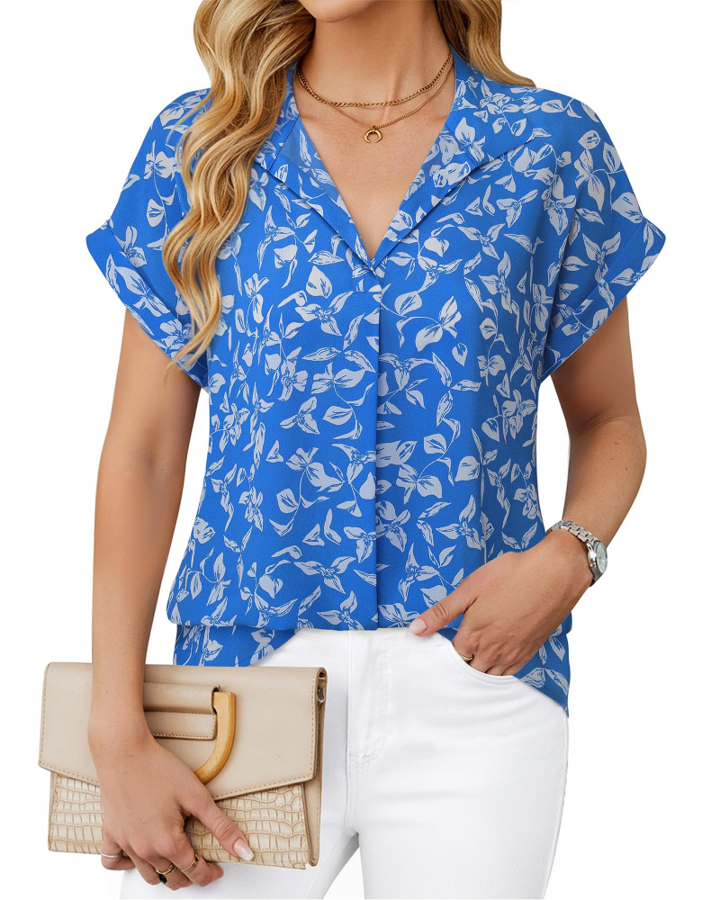 Eluna Damebluse – Flytende bluse i muslin med elegant V-hals, Business Casual