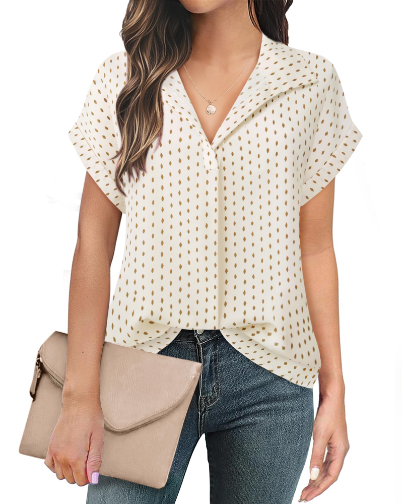 Eluna Damebluse – Flytende bluse i muslin med elegant V-hals, Business Casual