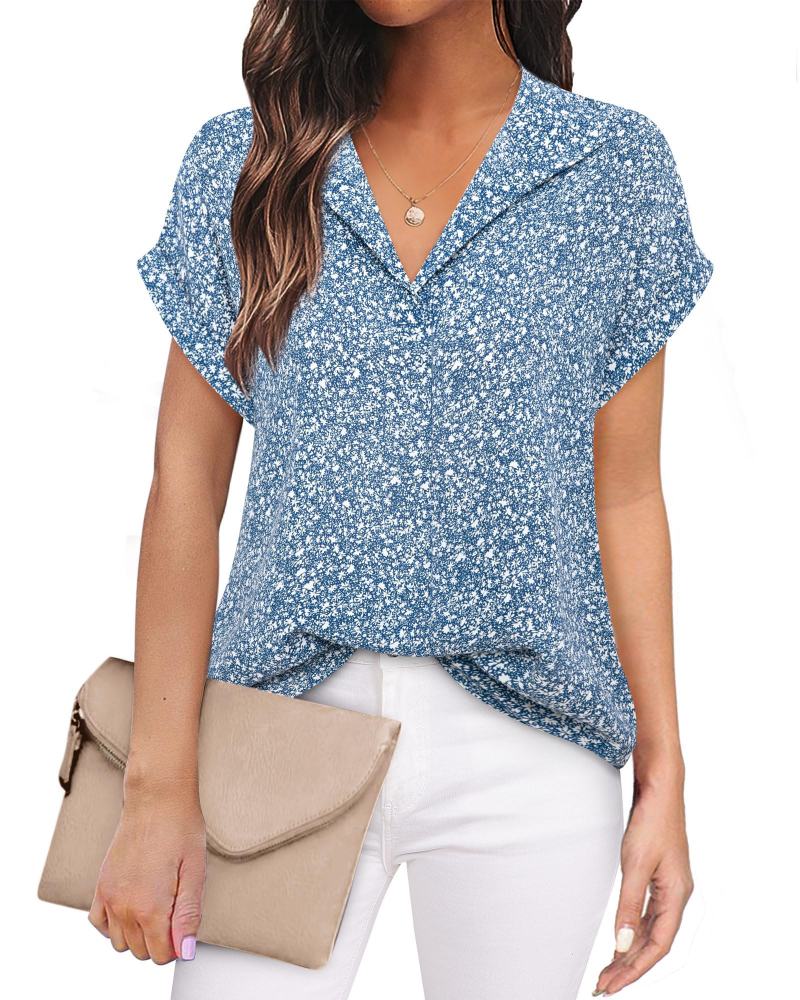 Eluna Damebluse – Flytende bluse i muslin med elegant V-hals, Business Casual