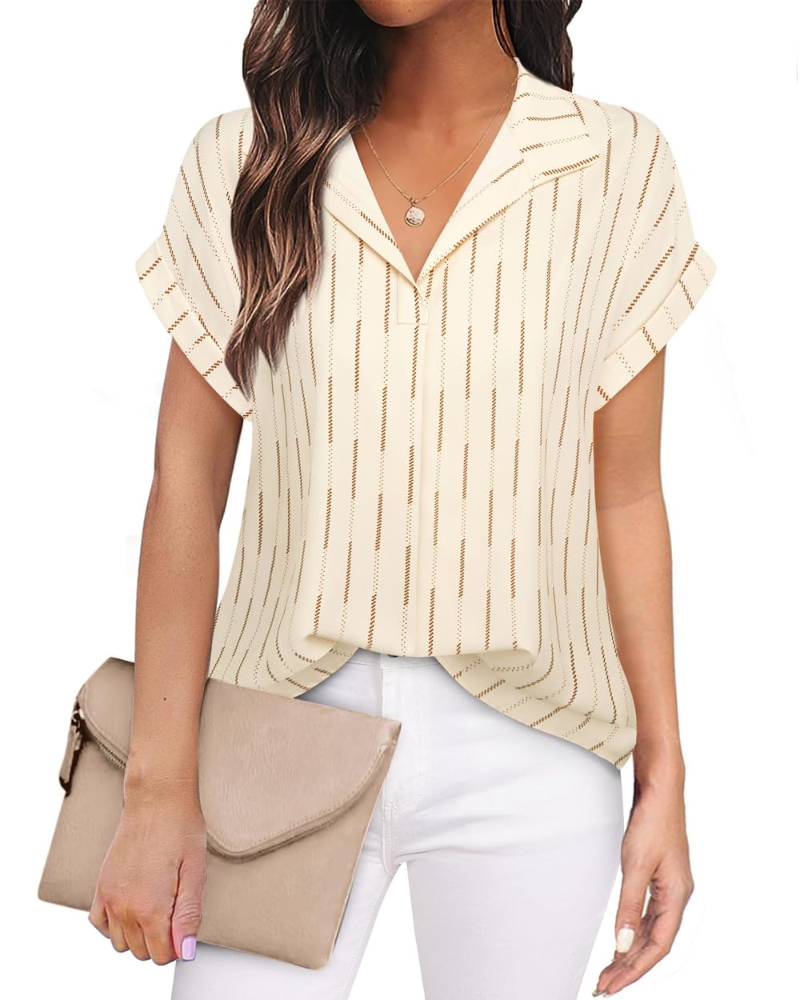Eluna Damebluse – Flytende bluse i muslin med elegant V-hals, Business Casual