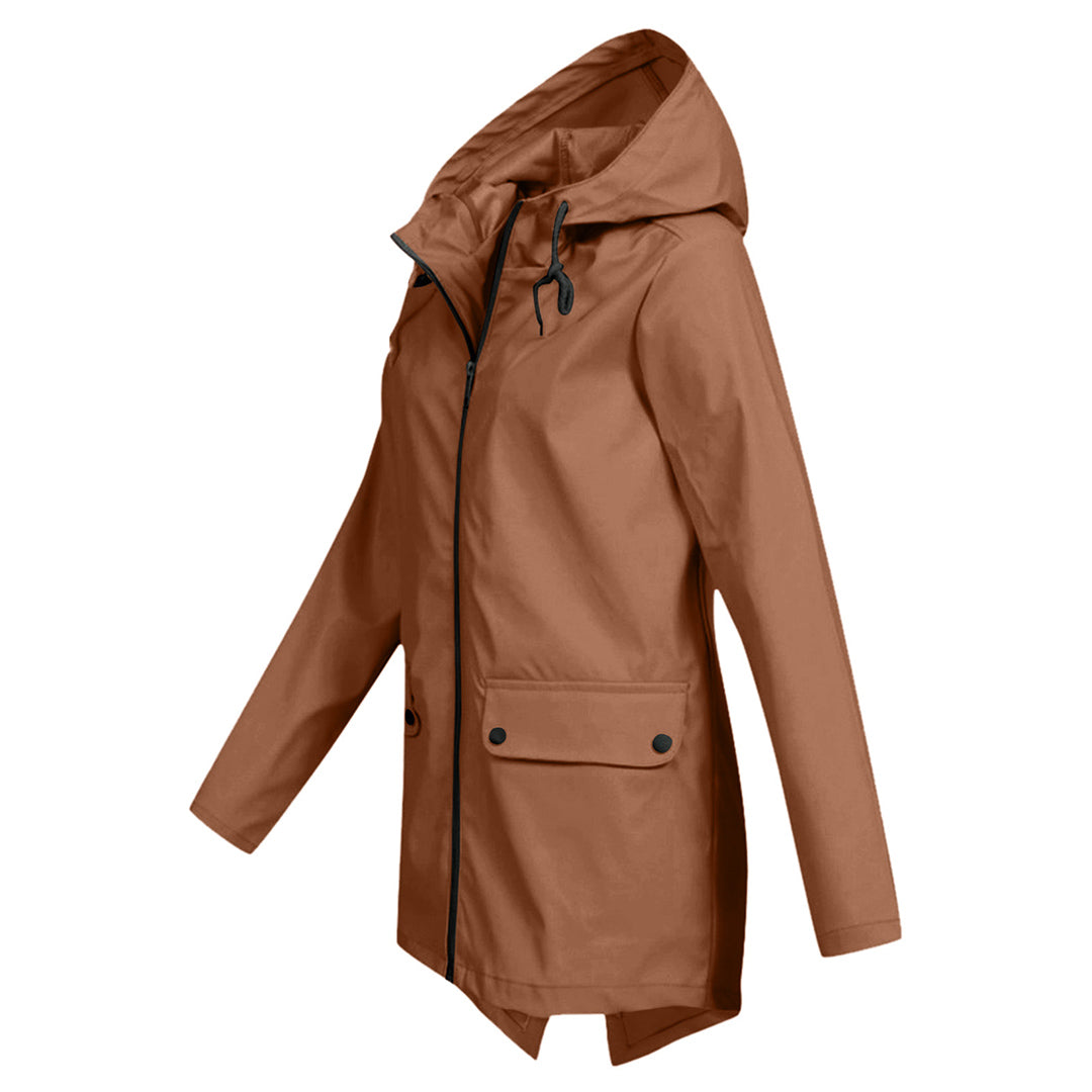Daphne Long Coat Women Waterproof – Lightweight with Adjustable Hood for Rain