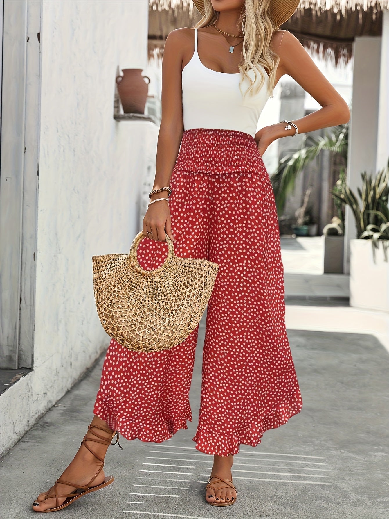 Floravia Pantalon Femme – Pantalon Taille Haute Fluide à Imprimé Floral Chic et Confortable
