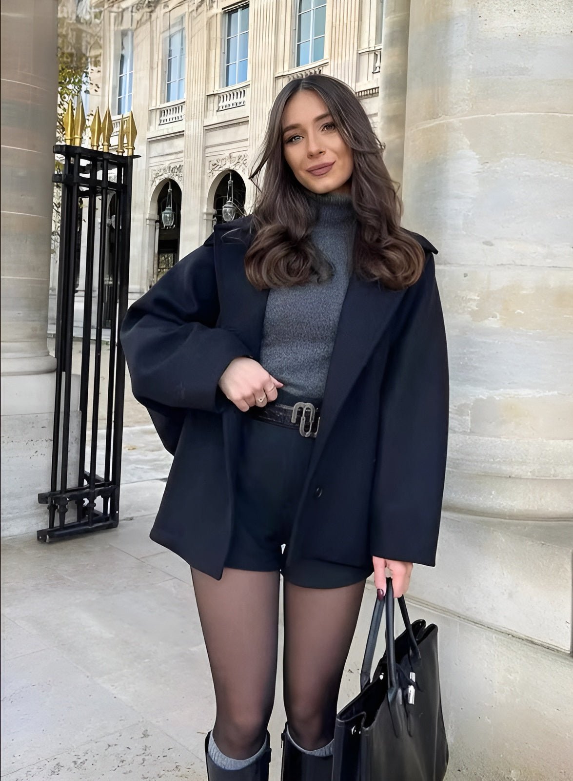 Aitana Manteau Dámský kabát z vlněné směsi – Minimalistický oversize design s širokými klopami a volným střihem