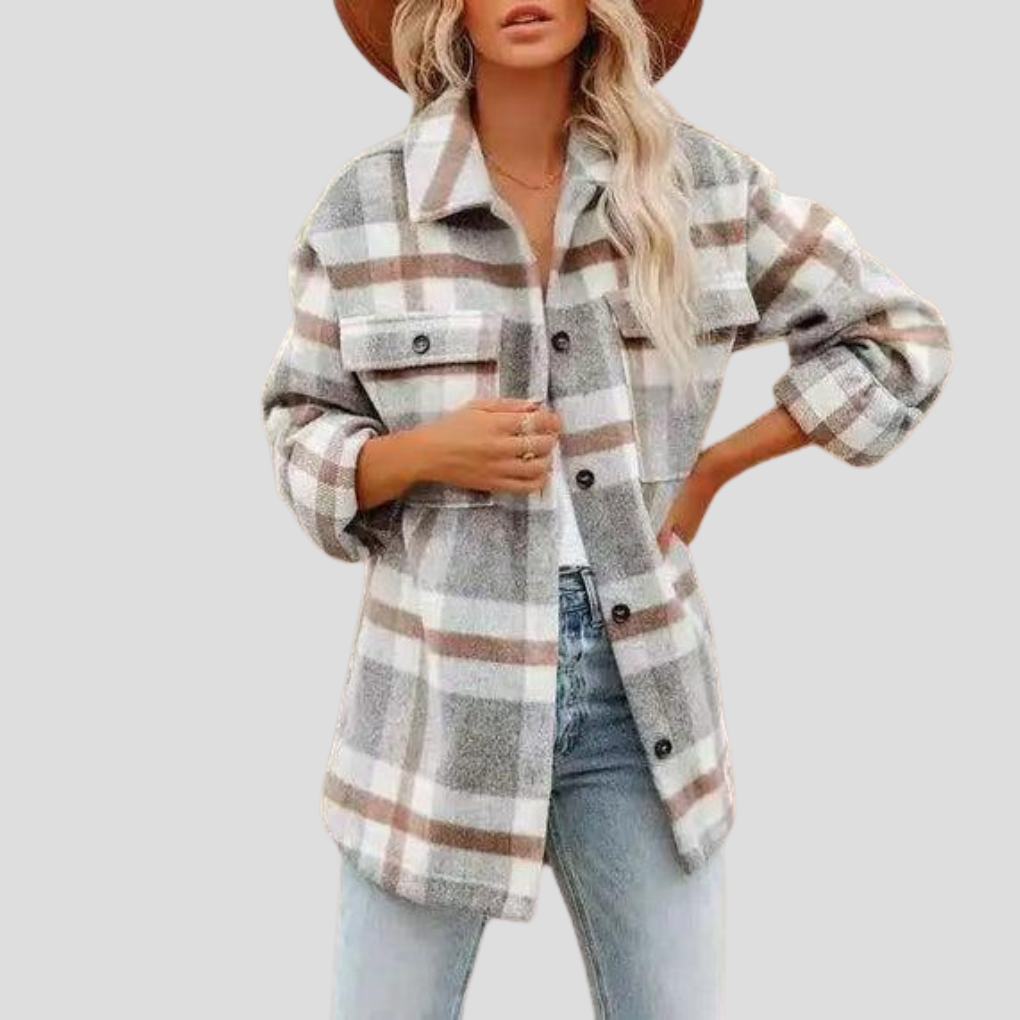 Élise Veste Shacket Emora Nova – Oversize kostkovaný model s nastavitelným páskem