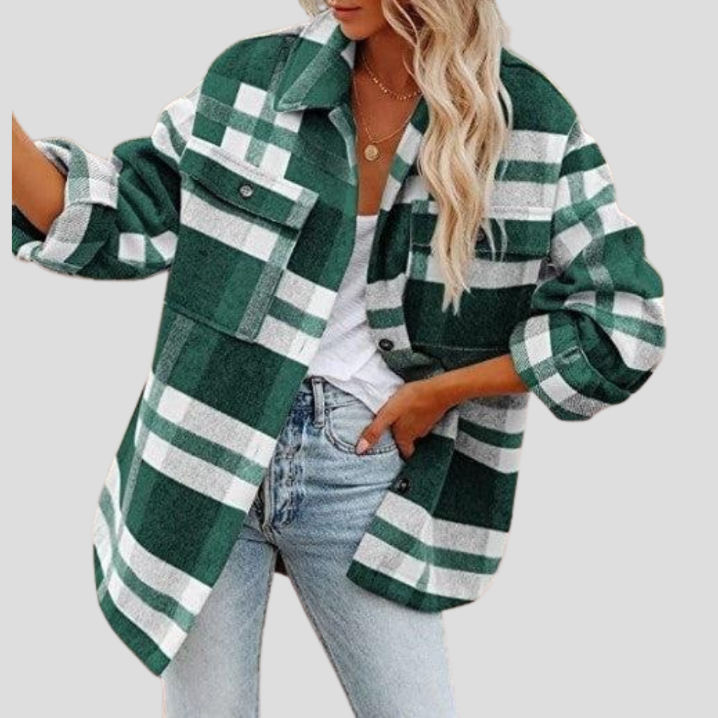 Élise Veste Shacket Emora Nova – Oversize kostkovaný model s nastavitelným páskem