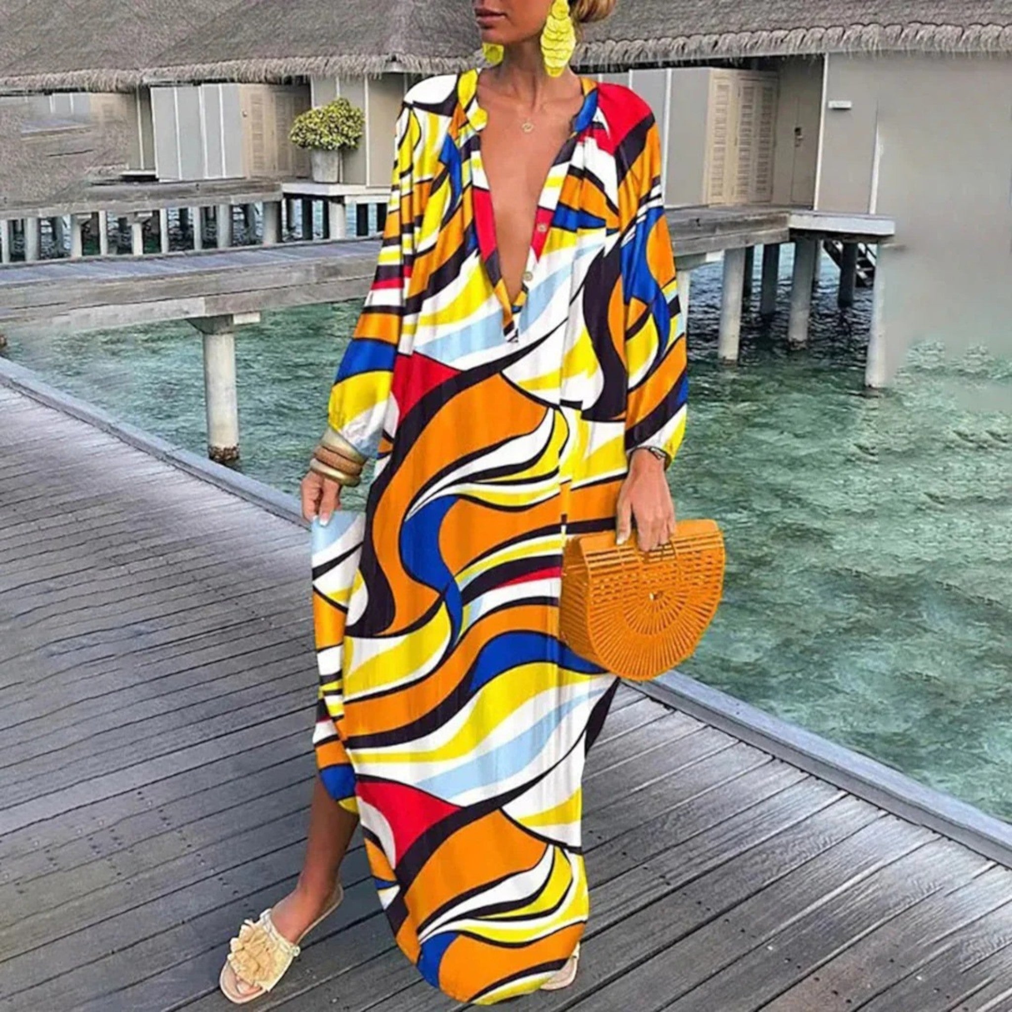 Ginepra Robe Oversize Boho – Styl Relaxé s Výstřihem do V pro Léto