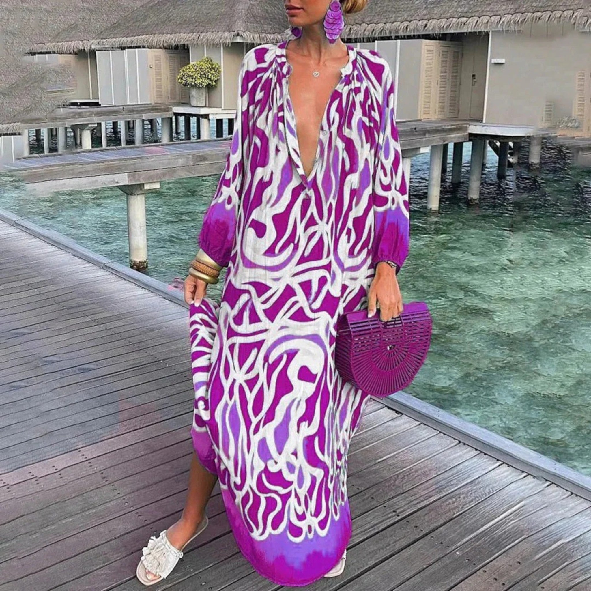 Ginepra Robe Oversize Boho – Styl Relaxé s Výstřihem do V pro Léto