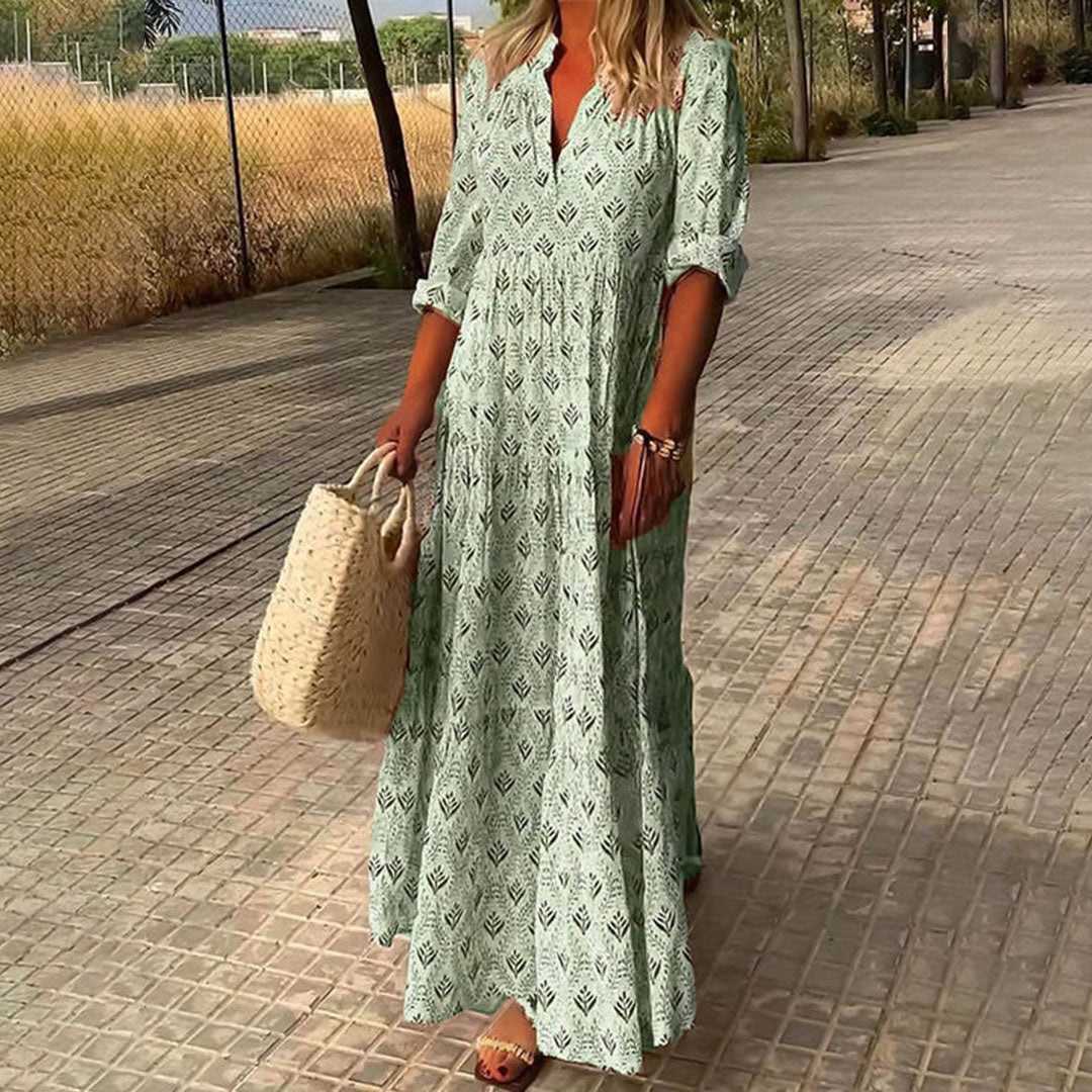 Charlee-mekko Maxi Bohème Naisille – Kevyt Kangas, Tyylikäs V-pääntie Juhlatilaisuuksiin