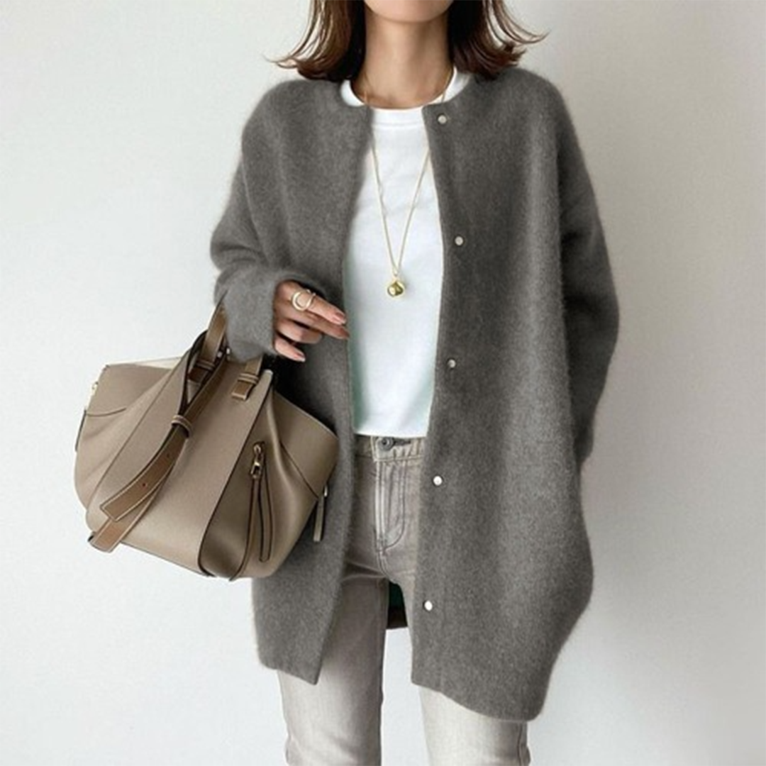 Lillian Long Gilet en Maille para Mujer – Superposición suave de apertura abierta para otoño e invierno