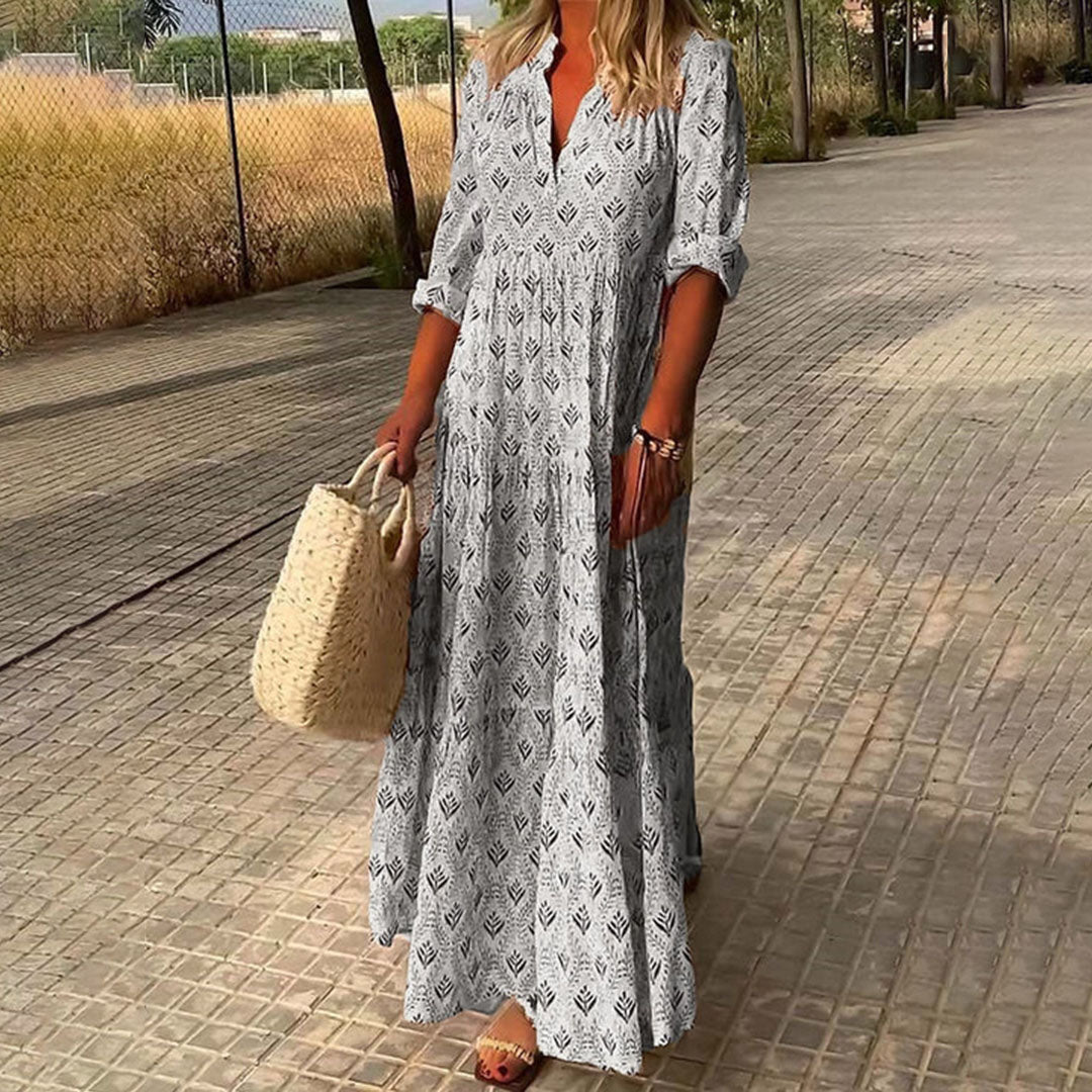 Charlee-mekko Maxi Bohème Naisille – Kevyt Kangas, Tyylikäs V-pääntie Juhlatilaisuuksiin