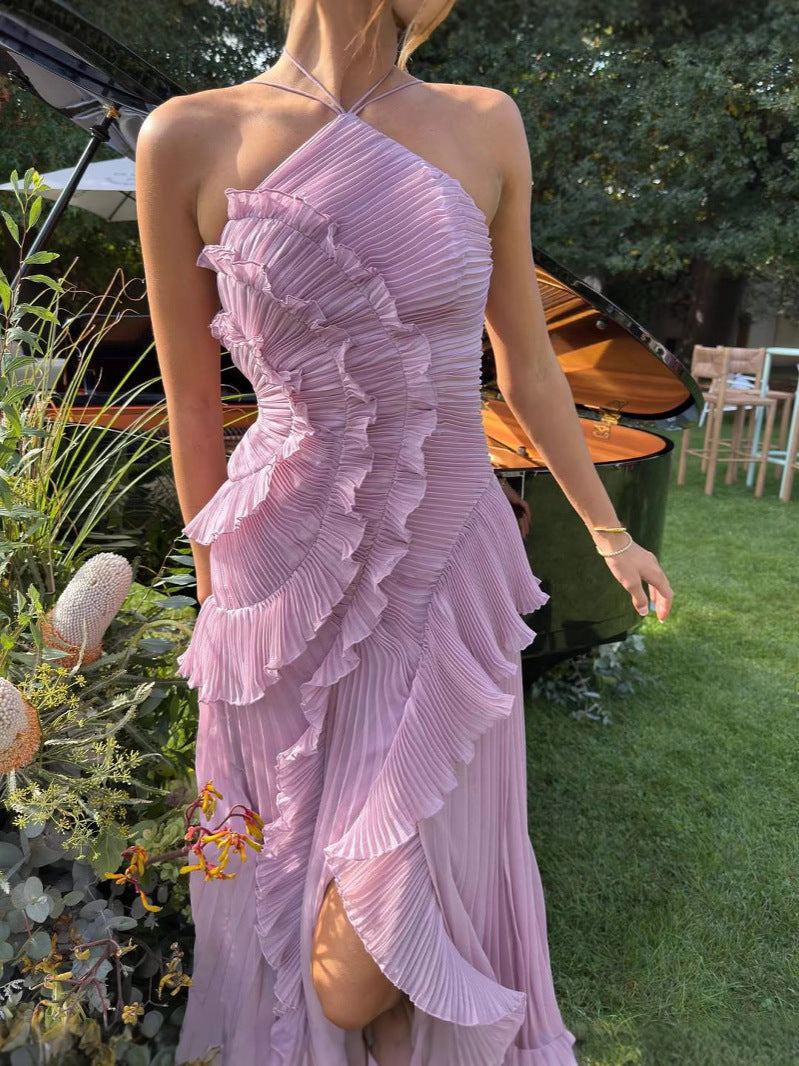 Guendalina Robe Longue Plissée – Élégance Halter pour Cérémonies et Événements Spéciaux