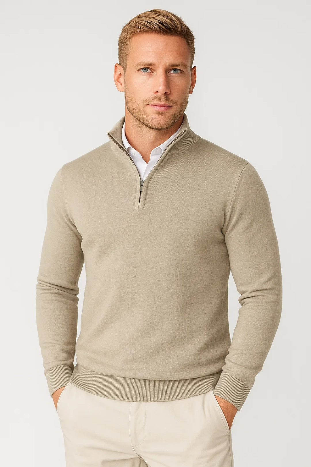 Killian Herre Trøje med Halv Lynlås – Høj Krave, Blødt Strik & Smart-Casual Stil