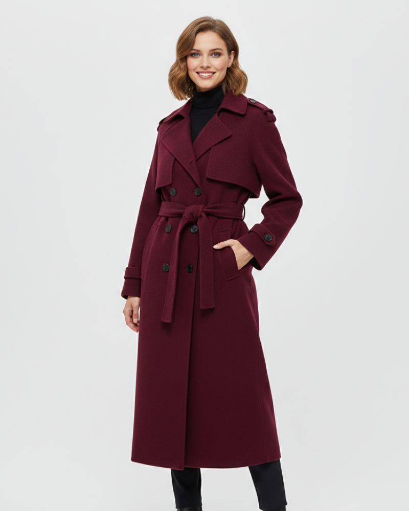 Imani Abrigo de Invierno para Mujer Burdeos – Ceñido, Doble Abotonadura y Elegancia Clásica
