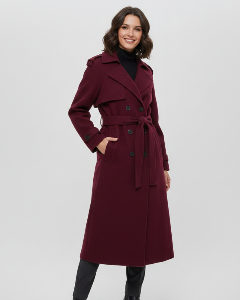 Imani Abrigo de Invierno para Mujer Burdeos – Ceñido, Doble Abotonadura y Elegancia Clásica