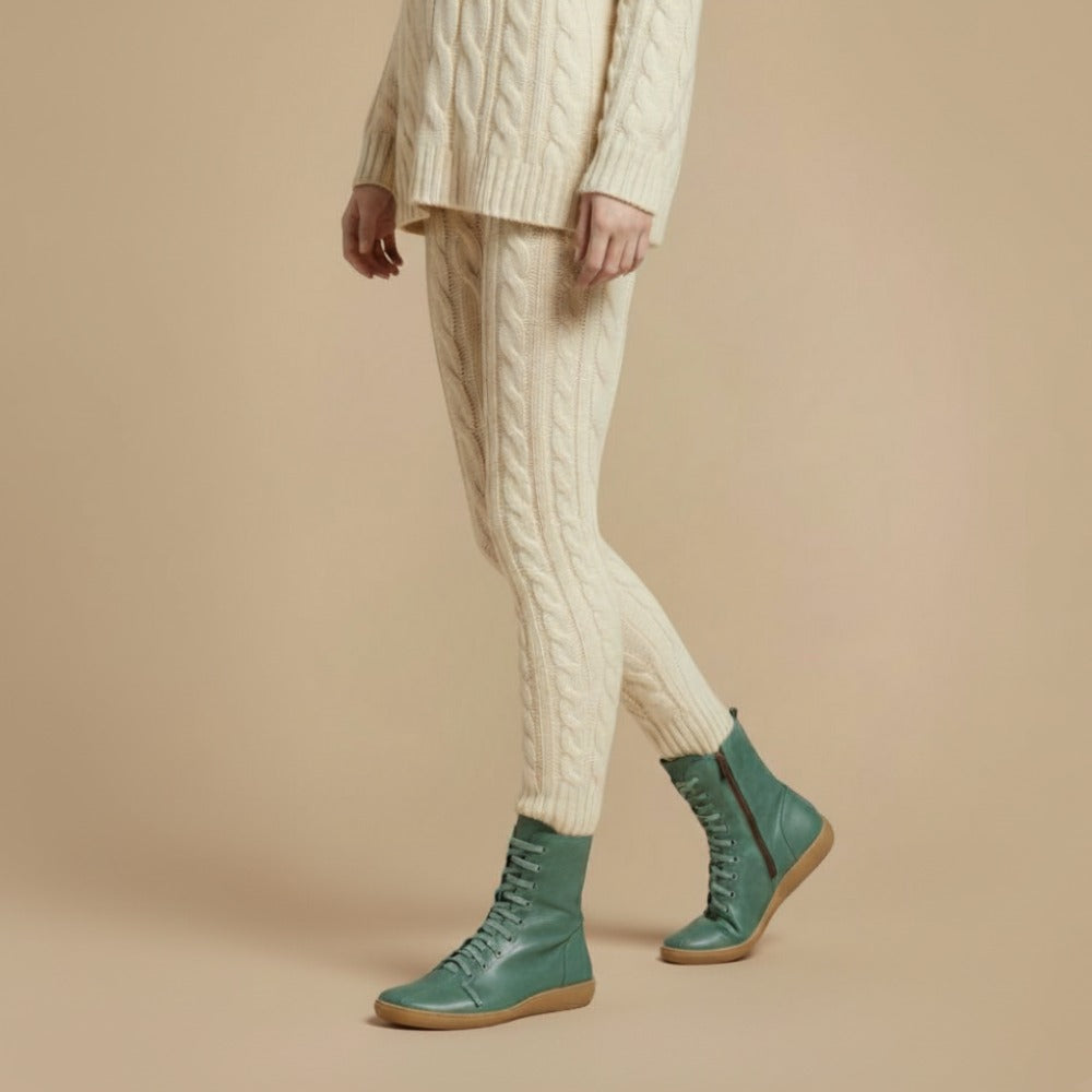 Melly Botas de Media Pantorrilla para Mujer – Botas Retro con Cordones, Cierre de Cremallera y Suela Plana