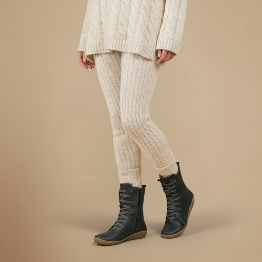 Melly Botas de Media Pantorrilla para Mujer – Botas Retro con Cordones, Cierre de Cremallera y Suela Plana